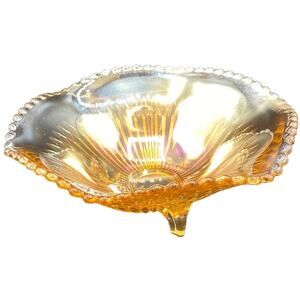 Vtg Indiana glass Amber Depression Carnival Footed Trinket Candy Dish Bowl